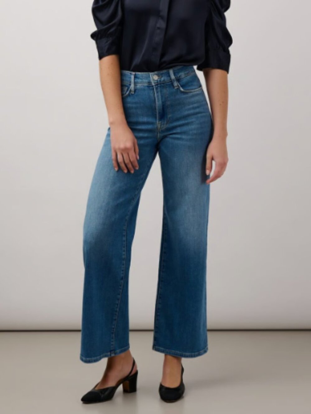 FRAME Le Pixie Slim Palazzo Jeans Size 31 Drizzle Wide Leg High Rise Denim